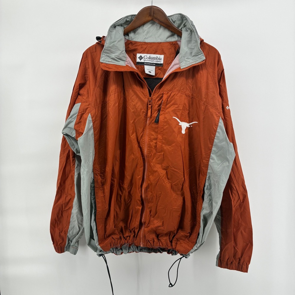 Columbia Texas Longhorns Windbreaker Jacket Mens Large Orange Packable Hood